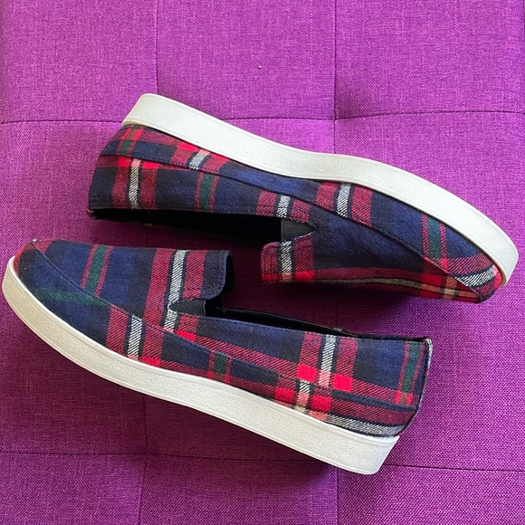 ASOS Shoes - Red/Navy Tartan Slip-On Shoes